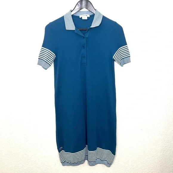 blue striped lacoste dress Lacoste Y2K Polo Mini Dress Blue-Multi Stripe Size-XS